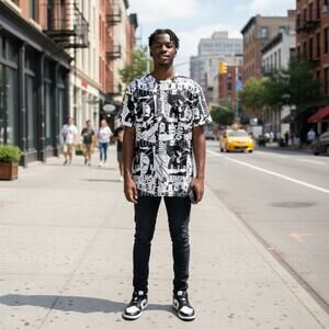 Jordan Jumpman Mens Graphic Tee Size XXL DA9877-010 Black White Collage NWT